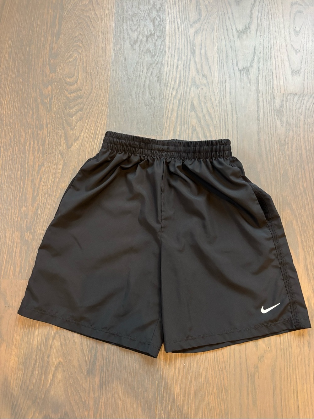 Nike DriFit Black Boys Athletic Shorts with White Swoosh